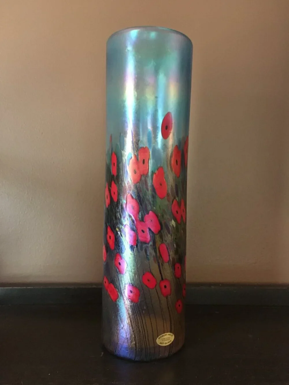 VTG 1990s Robert Held California Poppy Art Glass Cylinder Vase - Made in Canada - Picture 3 of 16